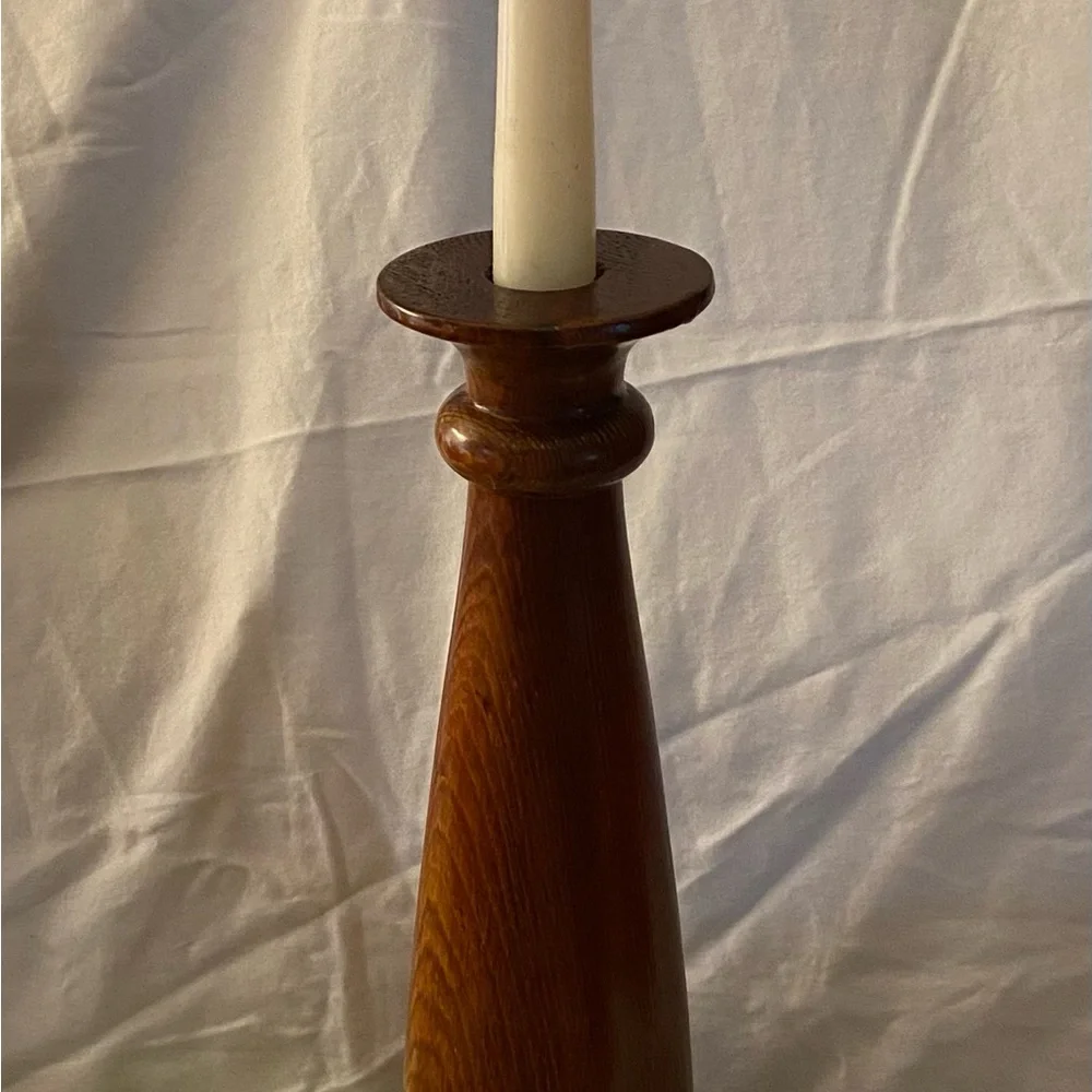Vintage Turned Wood Candlestick Holder 14.75” Tall Farmhouse Mantle Cottagecore